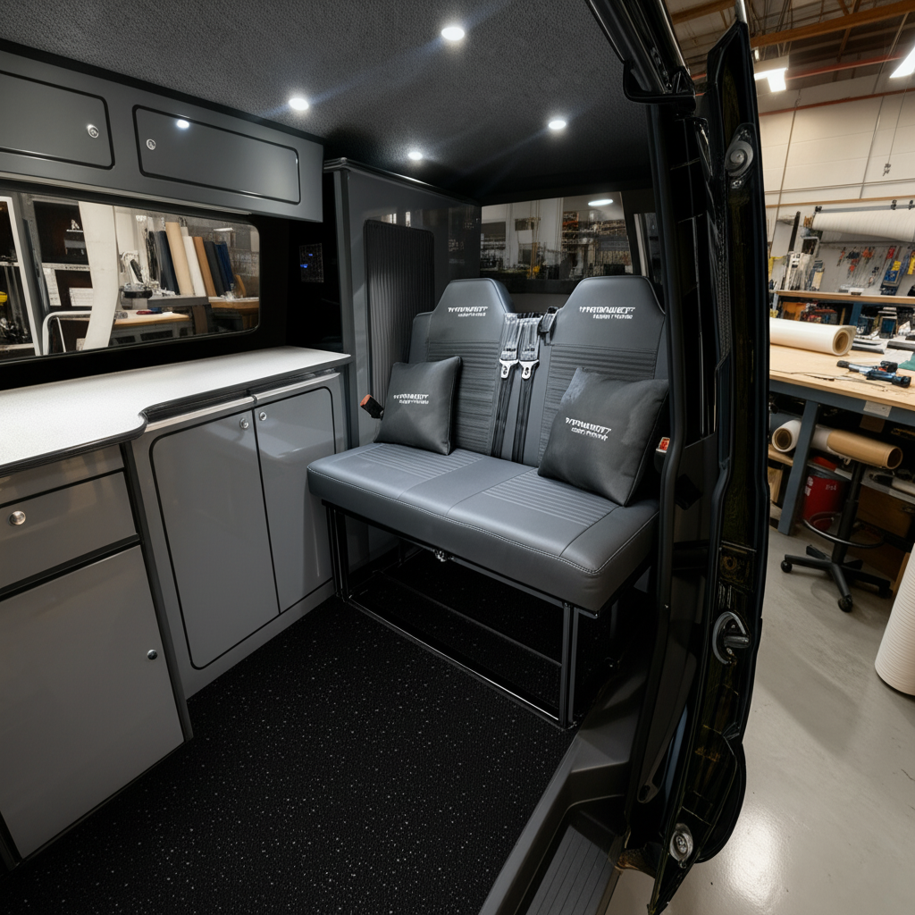 Black cloth rock n roll bed Ford Transit custom upholstery Thornaby